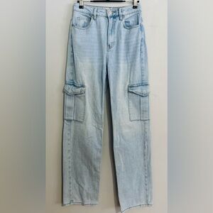PacSun Boyfriend Jeans Light Wash Cargo Pockets Size 25 Streetwear Utility 90s